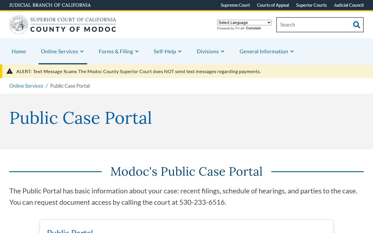 Modoc County court records after arrest public case portal